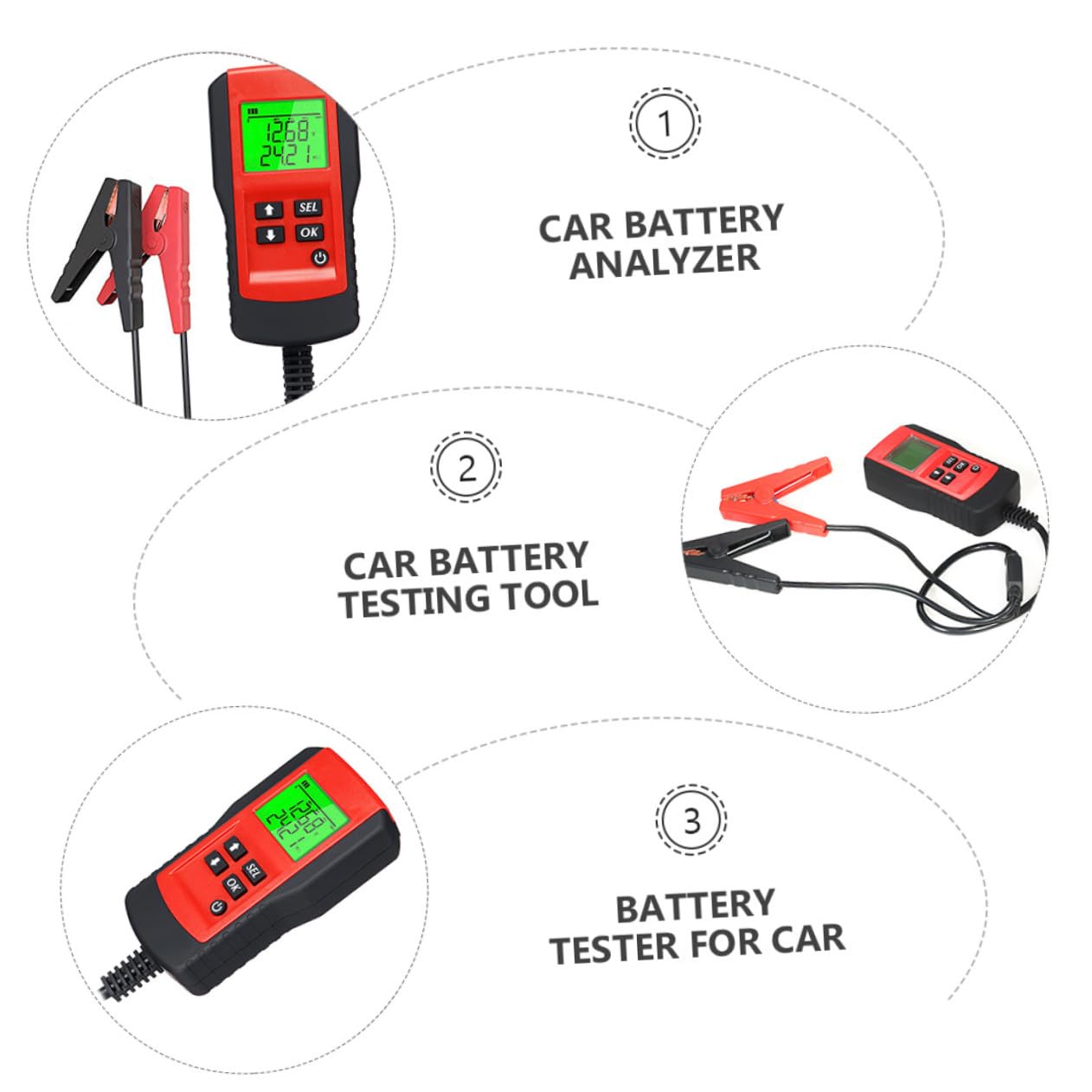 Ciieeo Tester per Batterie Auto 12v Affidabile e Preciso Protezione, Materiale Abs e Rame, Strumento di Analisi per Batteria Gamma Tensione 7-15v per Veicoli