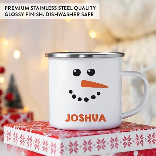 Miniatura 6 de Andaz Press Taza de café personalizada de acero inoxidable con chocolate caliente de Navidad para niños, 11 onzas, muñeco de nieve con nariz de
