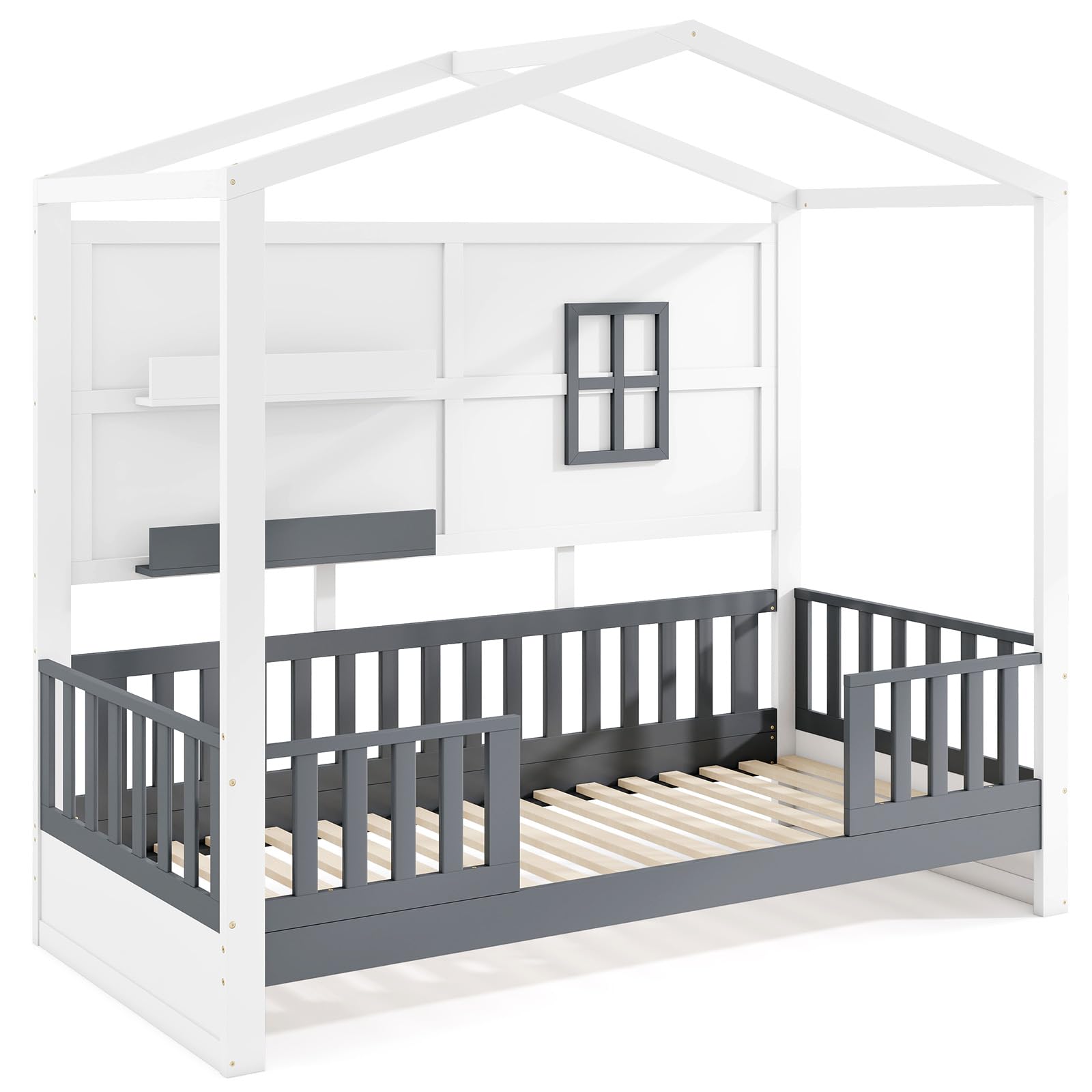 LIFEZEAL Letto Montessori per Bambini, Adulti, Struttura Letto a Casetta con Contenitore, 200x90cm, Telaio in Legno Massello, Rete, Telaio, Base, Piattaforma, Cameretta, Dormitorio