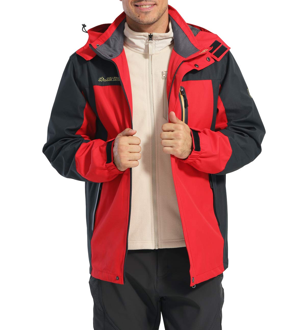 KEFITEVD Chaqueta de senderismo impermeable para hombre con capucha extraíble