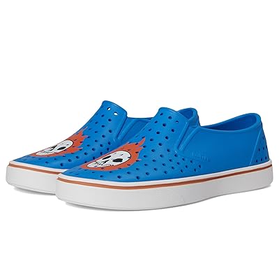 Native Shoes Kids Miles Block (Little Kid/Big Kid) Kids Shoes Megamarine Blue/Shell White/Flame Skull Block