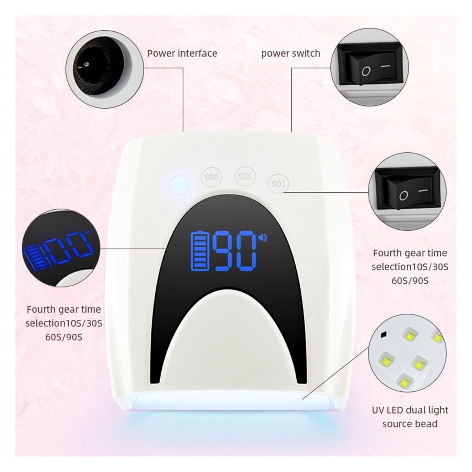 lampada per unghie, Lampada per asciugatura smalto gel 72W con batteria integrata e display LCD intelligente