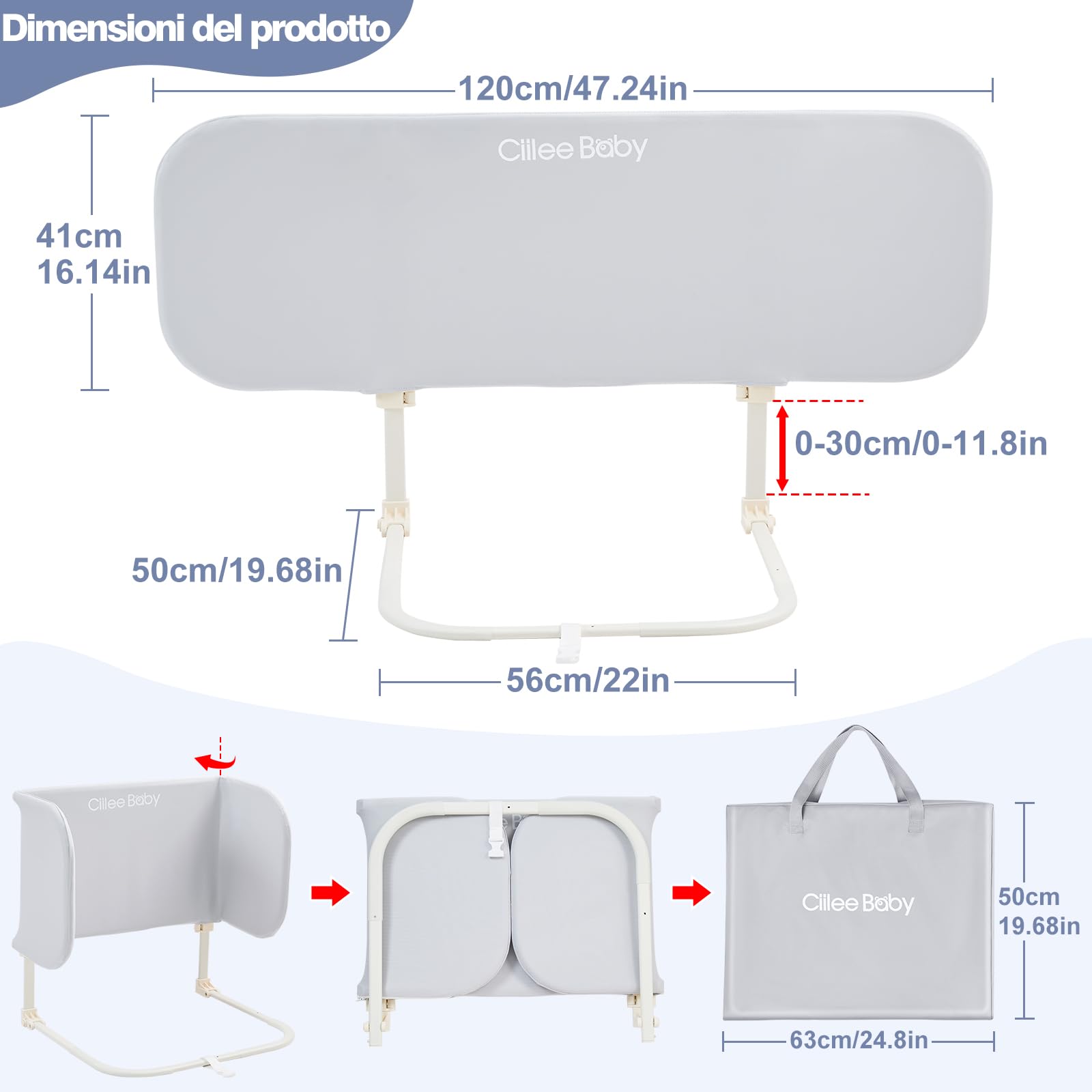 GUUSII HOME Sponda Letto Bambini Portable Sbarra Letto Matrimoniale Singolo Anticaduta Pieghevole Bed Barriera Protezione Letti per Bambini Removibile Paracolpi Spondinaletto da Viaggio (120cm)