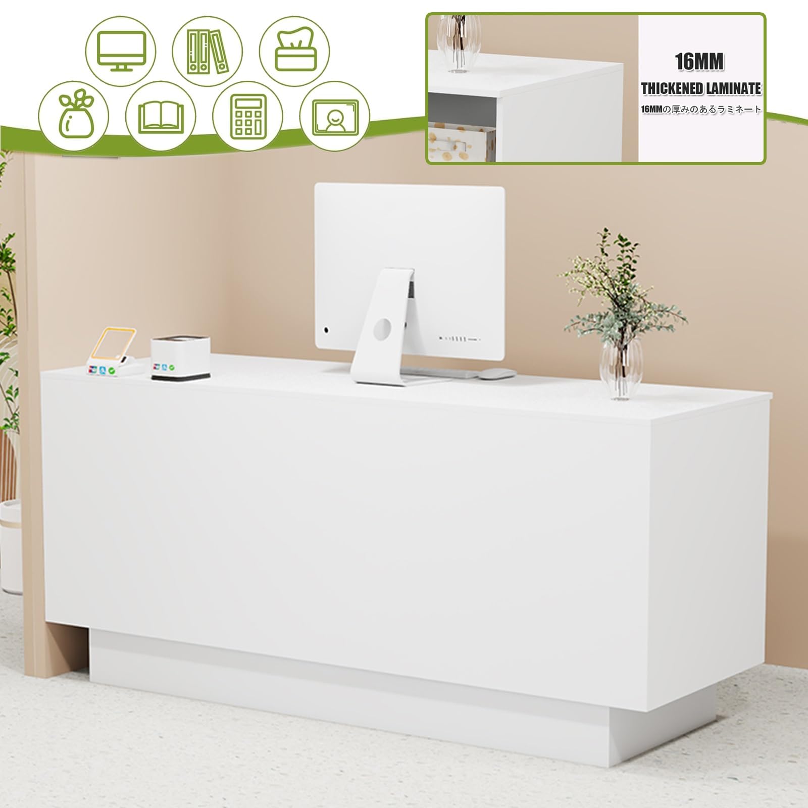 Scrivania da ricevimento moderna ed elegante con contenitore, 130 cm, per sale al dettaglio e piccoli negozi, soluzione di mobili per ufficio elegante per aziende