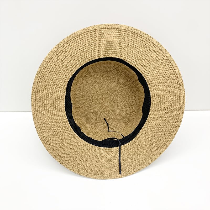 Sombrero de Verano para Mujer,de Copa Plana,con Protección UV,ala Ancha,Estilo Canotier,de Paja con Cintas Teñidas,Transpirable,para Playa,Exteriores,Vacaciones y Viajes