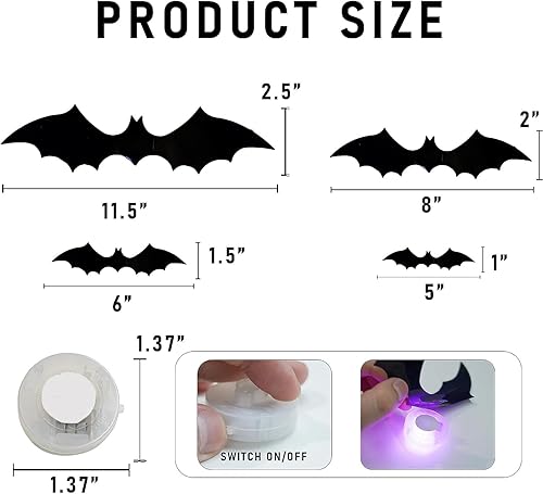 Vista 2 de Dazzle Bright 36 calcomanías LED de Halloween 3D para decoración de pared, 4 tamaños diferentes de PVC removibles para decoración de ventanas