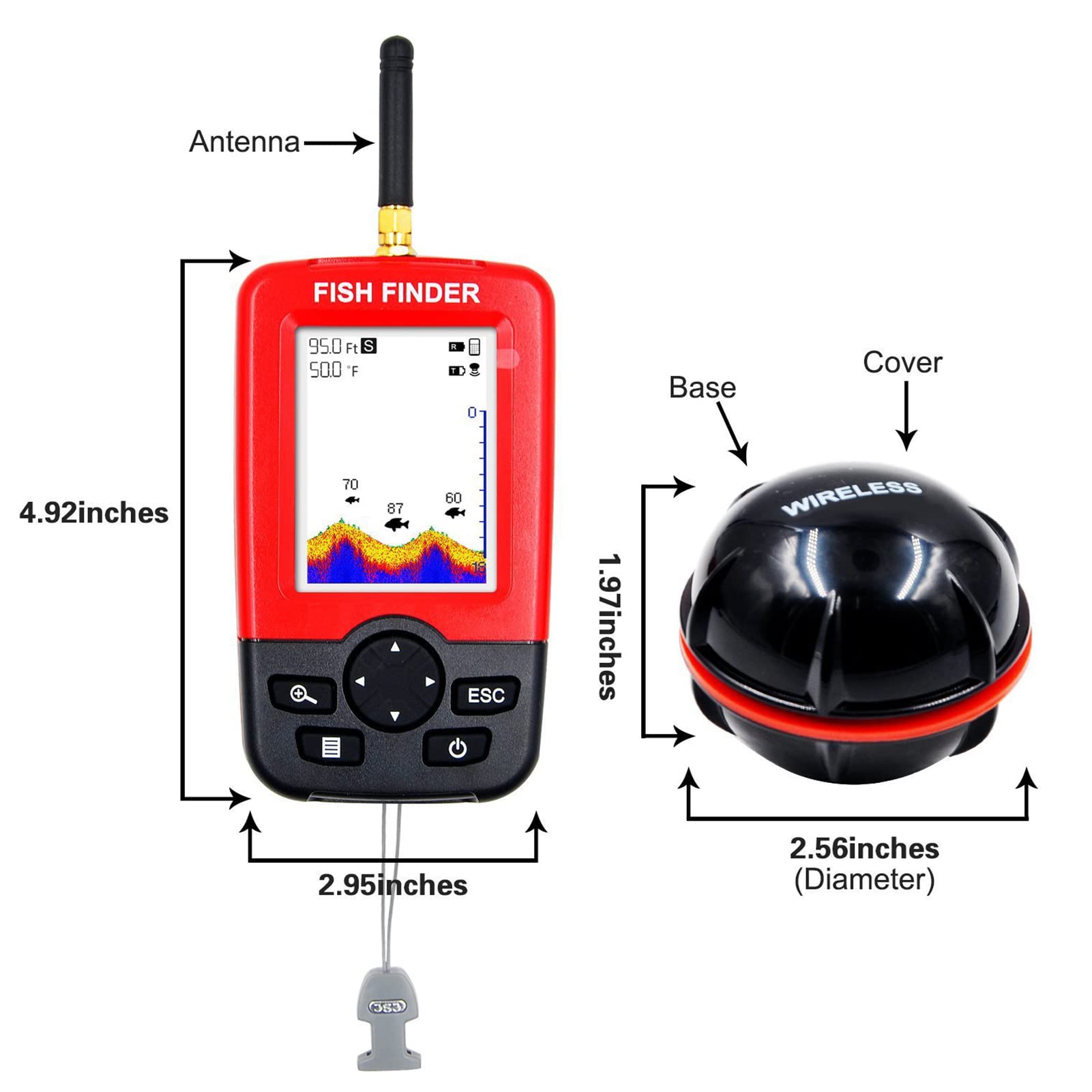 Ecoscandaglio portatile da 36,6 m - LCD ricaricabile per pescatori di kayak