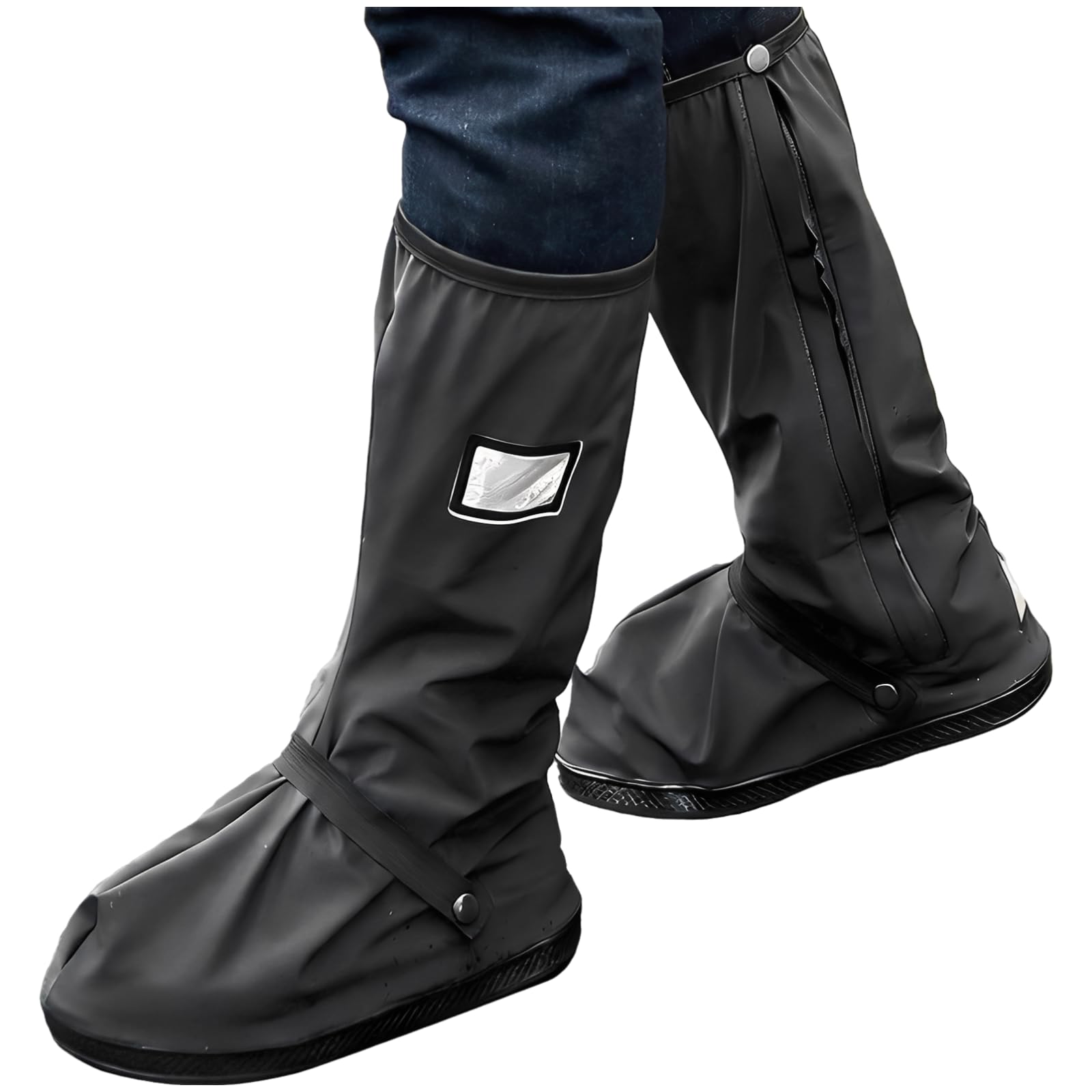 Generisch 2 fundas impermeables para zapatos XL, antideslizantes, con diseño reflectante, reutilizables, para hombre y mujer, con cremallera lateral, color negro