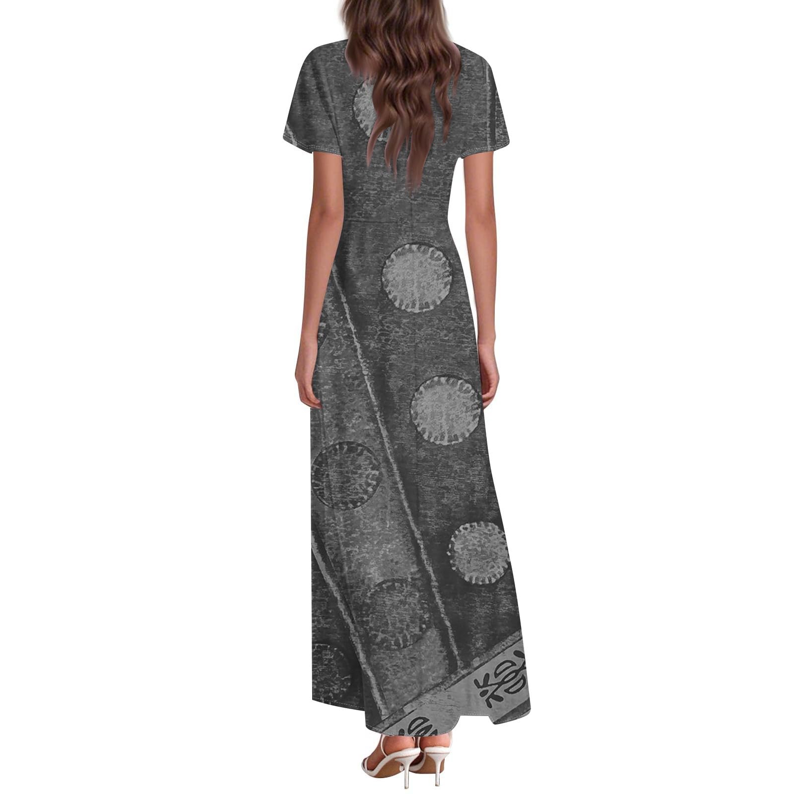 Robe Grande Taille Femme Manche Courte Imprimé Comfy Col V Robe Scolaire Été A-Line Dress Randonnée Confortable Vêtement de Rue