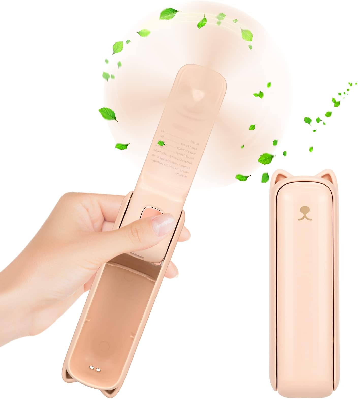 Mini Handheld Fan, 3 in 1 Portable Hand Fan USB Rechargeable Small Pocket Fan Personal Fans 3 Adjustable Speeds Battery Operated Fan with Power Bank & Flashlight Foldable Desktop Fans for Women - Pink