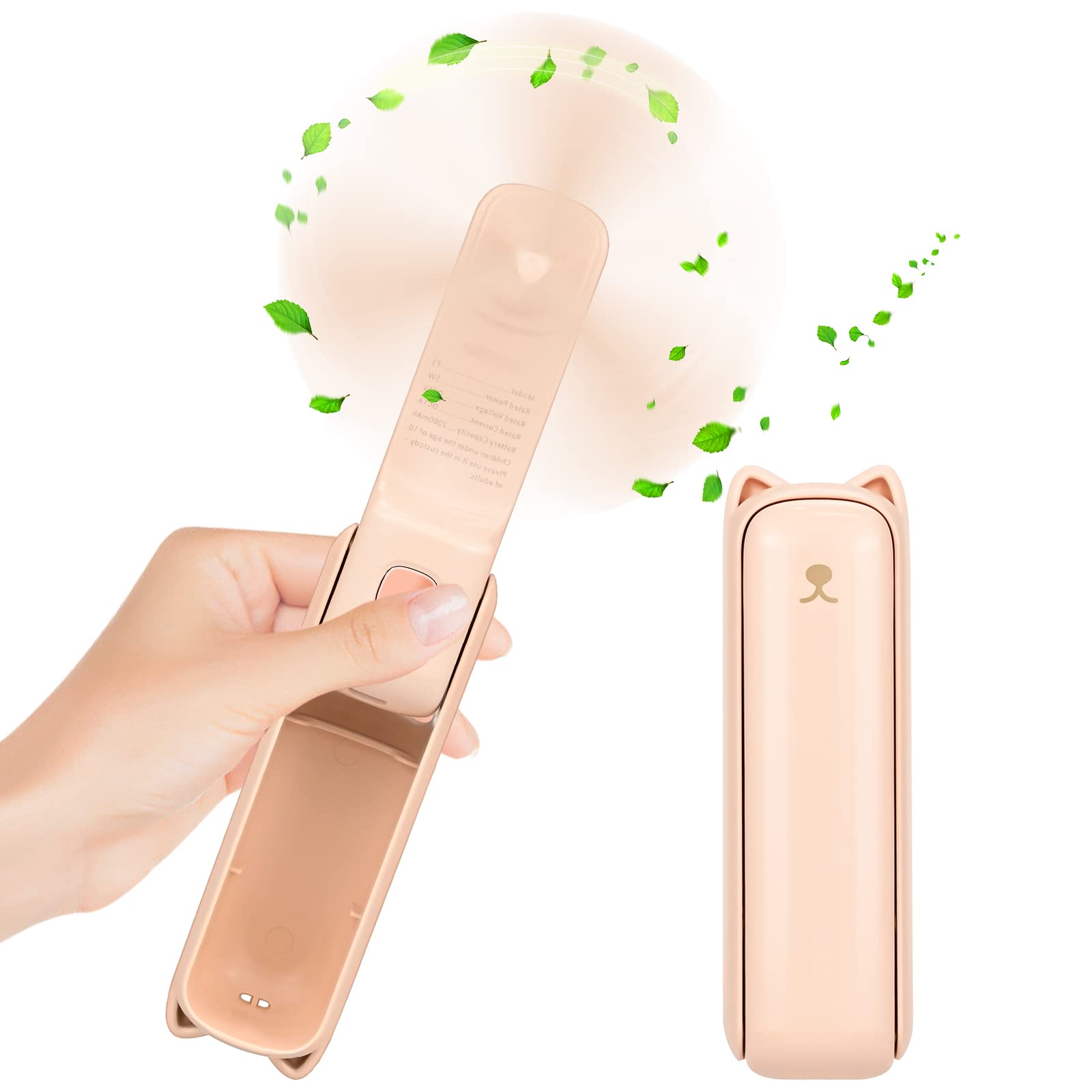 Mini Handheld Fan, 3 in 1 Portable Hand Fan USB Rechargeable Small Pocket Fan Personal Fans 3 Adjustable Speeds Battery Operated Fan with Power Bank & Flashlight Foldable Desktop Fans for Women - Pink