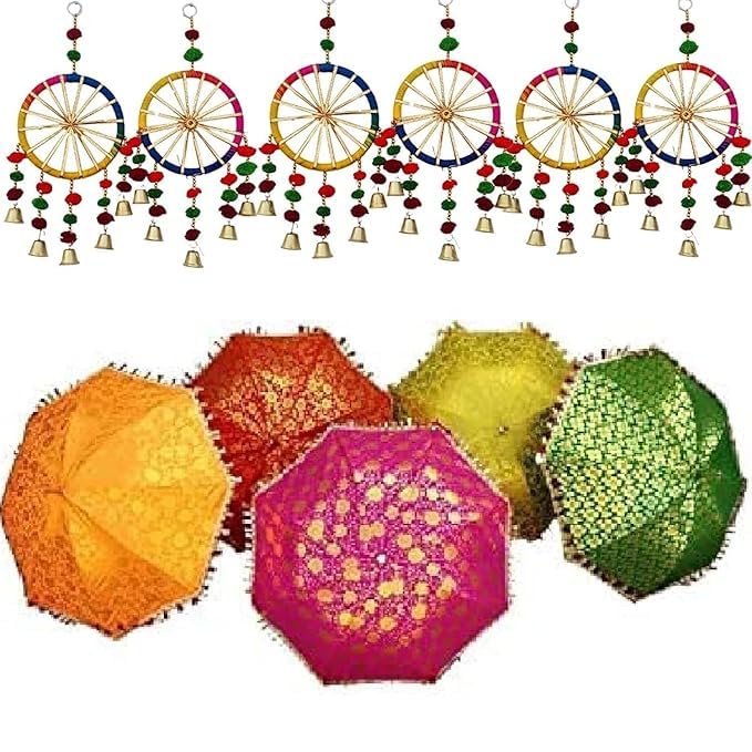 m2 look 5 Pcs Wedding Umbrella and 6 Colourful Hanging Chakhri for Sangeet, Haldi & Mehendi Decoration-picture-5