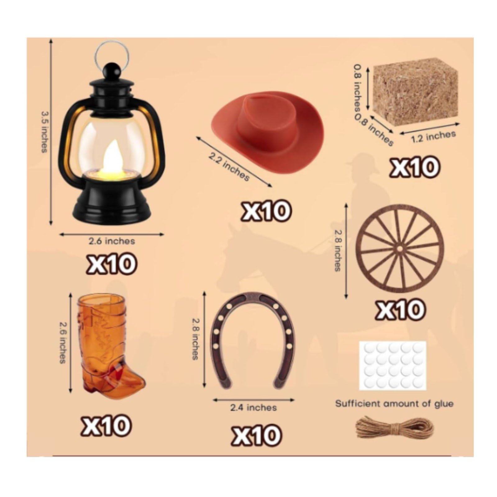 Western Party Centerpiece Centrotavola Decorazione Tavolo Lanterna LED Cappello di Cavallo Base Plastica Stile Country Adatto per Matrimoni Compleanni Riunioni di Famiglia