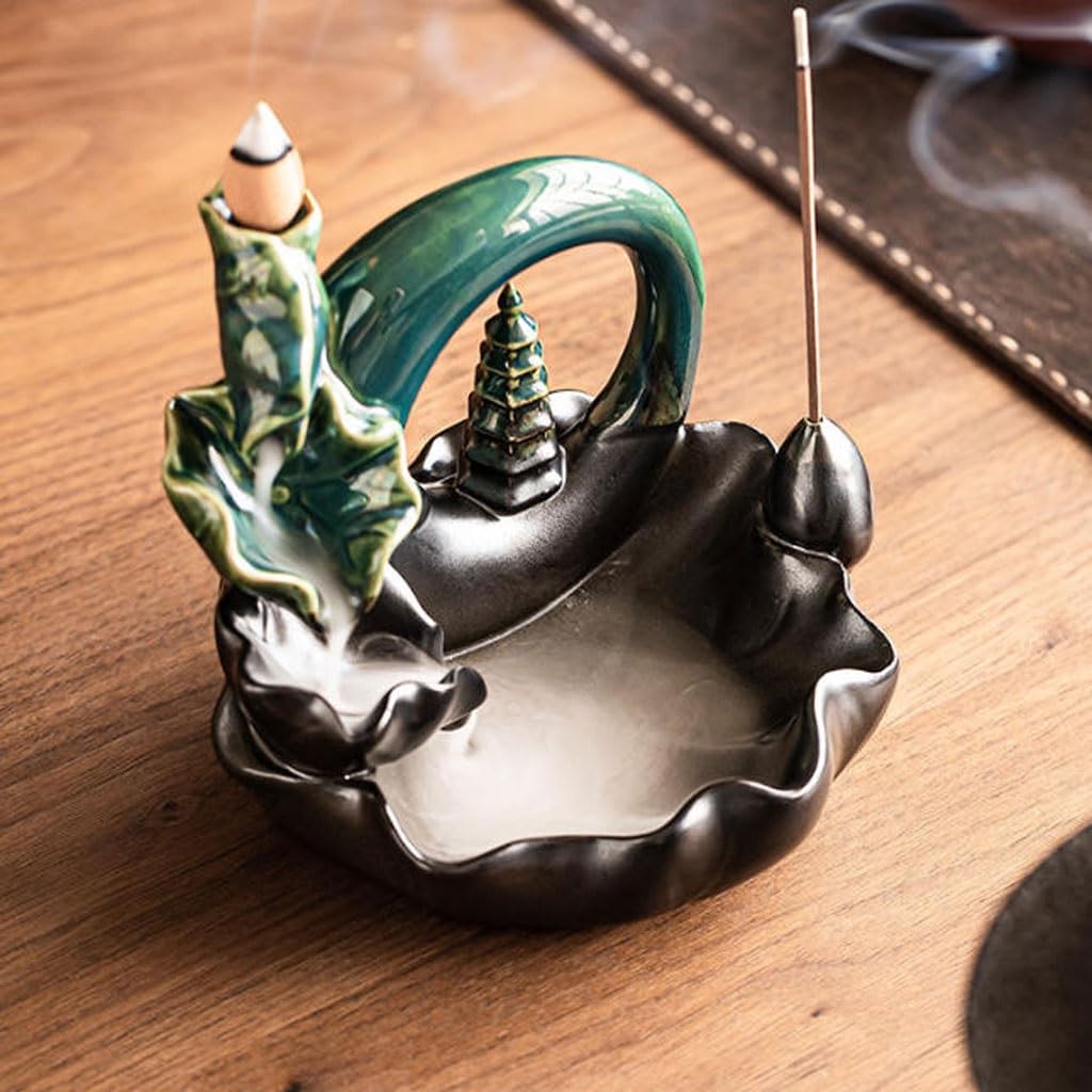 Quemador de incienso de cascada, quemador de incienso de cerámica creativa, una artesanía decorativa para el hogar y el estudio. Quemador de incienso de reflujo