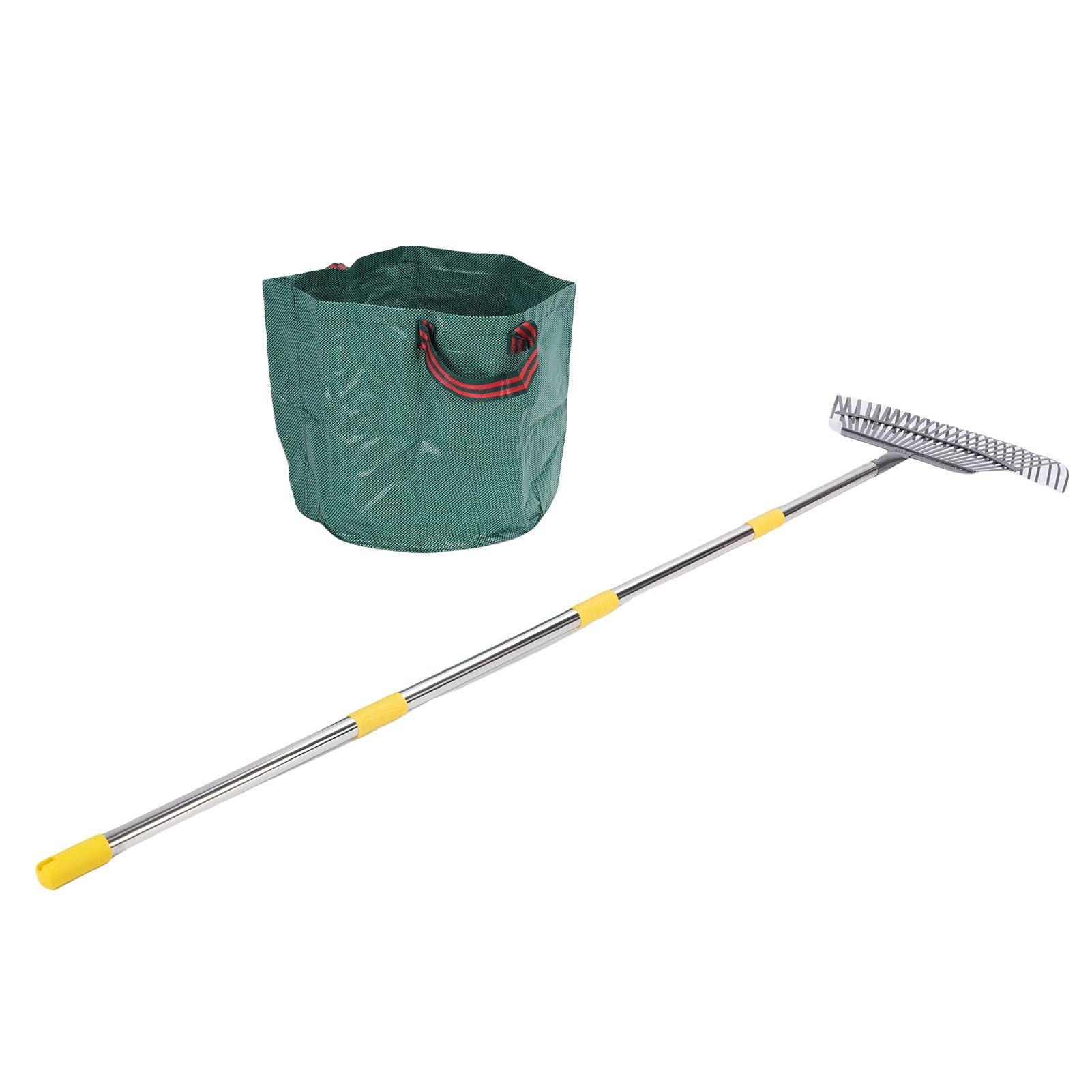 Rastrillo de Jardín Rastrillo de Hojas de Metal con Largo Ajustable para una Limpieza Eficiente del Jardín con Bolsa de Hojas Reutilizable de 36 a 73 Pulgadas