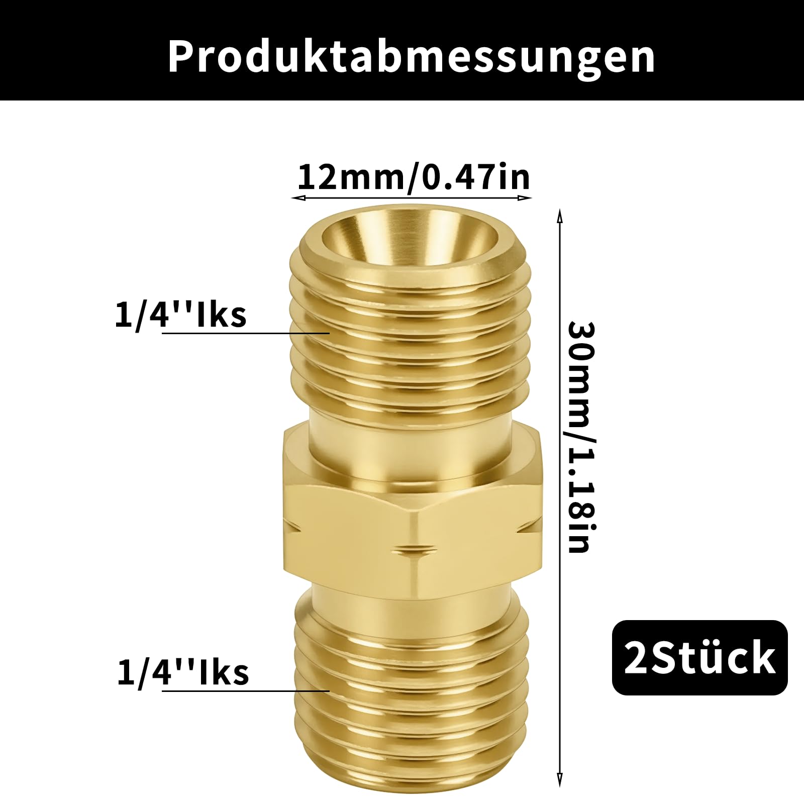 Gasschlauch Verbinder Doppelnippel 1/4 auf 1/4 Links Messing mit Dichtungsband 2 Stück