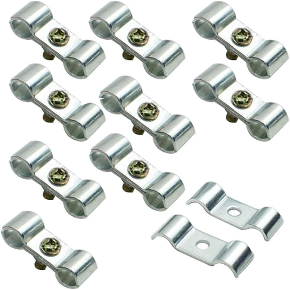 Kennel Clamps Shelf Pole Connector Double Port Pipe Clamps Clips 12mm/0.78" Set of 10 (12mm) Silver