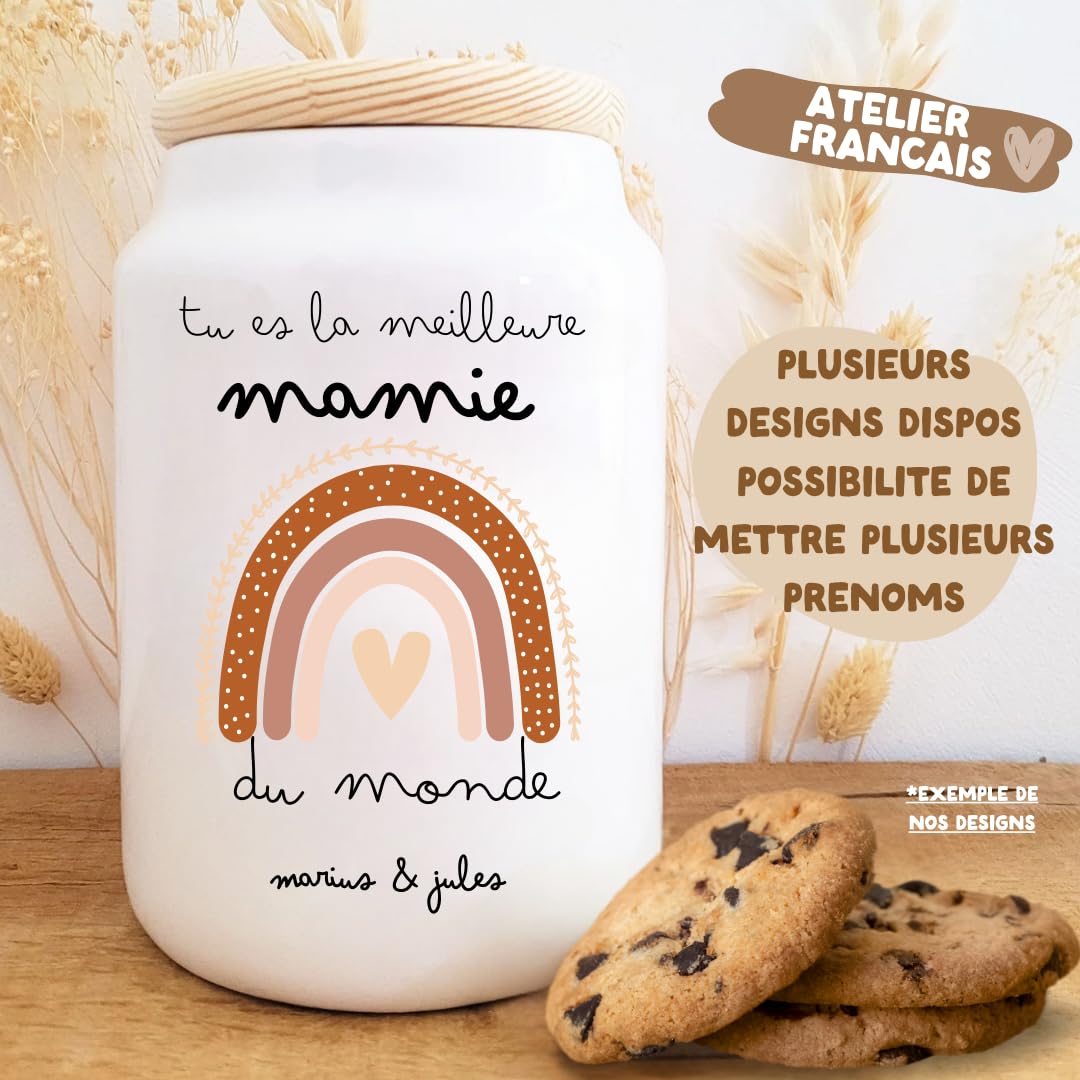 Pot à Cookies Maîtresse Personnalisé avec Prénom | Cadeau Original Fin d’Année Scolaire | Boîte à Biscuits Hermétique en Céramique | Merci Maîtresse (Arc-en-ciel-2)