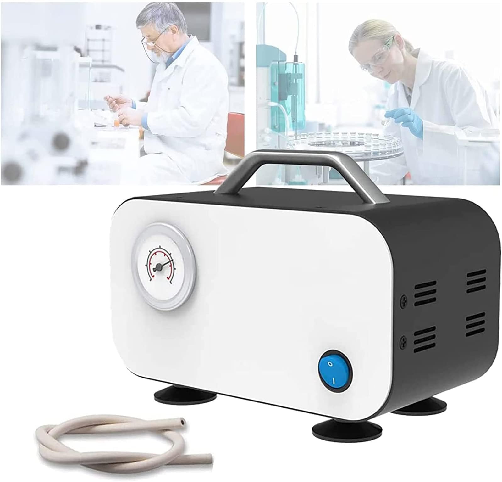 Lab Oiless Diaphragm Vacuum Pump, 15L/min Fast Pumping, Small Portable Vacuum Pump, 30W Negative Pressure Vacuum Pump, Membrane Pump with Rubber Tube, Oil-Free Motor, for Industrial, Lab