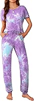 Ekouaer Womens Pajama Sets Short Sleeve Lounge Sets for Women Printed Jogger Pajama Set 2 Piece Pj Sets With Pockets S-XXL