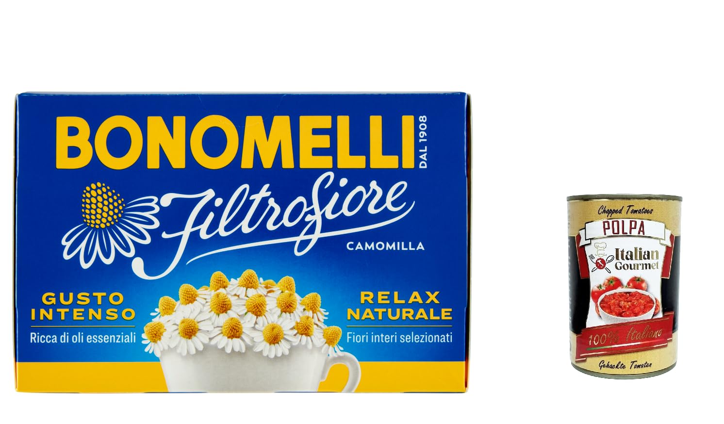 12x Bonomelli Filtrofiore Camomilla 14 filtri, Kamille 14 beutel 28 g + Italian Gourmet polpa 400g