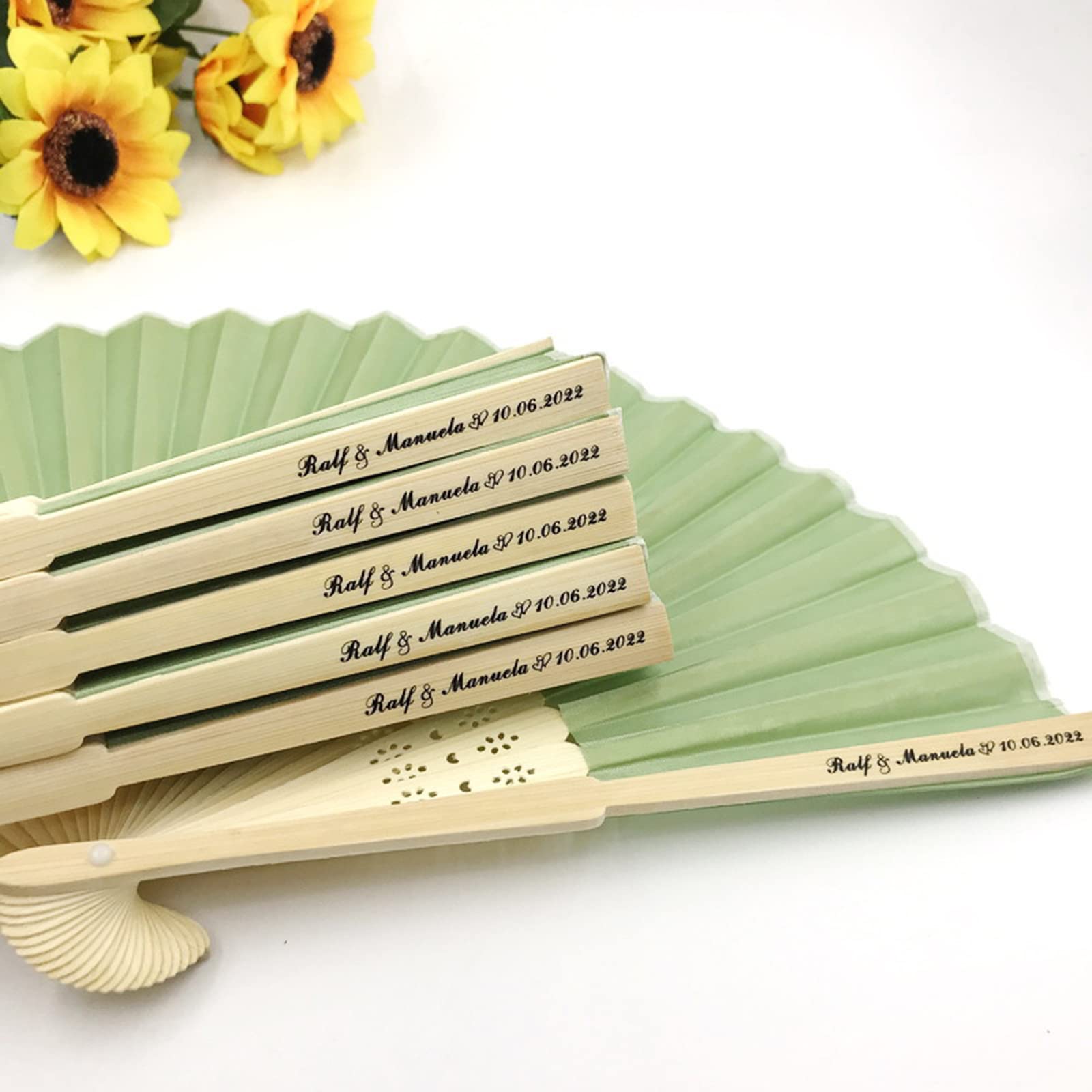 TER - Ventaglio Personalizzato, Ventaglio a Mano Personalizzato per Matrimonio con Nome, Ventaglio a Mano Personalizzato Pieghevole per Donne, Ventaglio a Mano Personalizzato in Bulk. (Verde, 20 pezzi