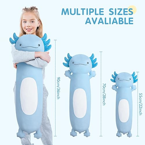 Miniatura 10 de Dalmao Peluche de ajolote negro de 36 pulgadas, suave y larga, almohada de peluche para abrazar, regalo para niños, cumpleaños, San Valentín, Pascua