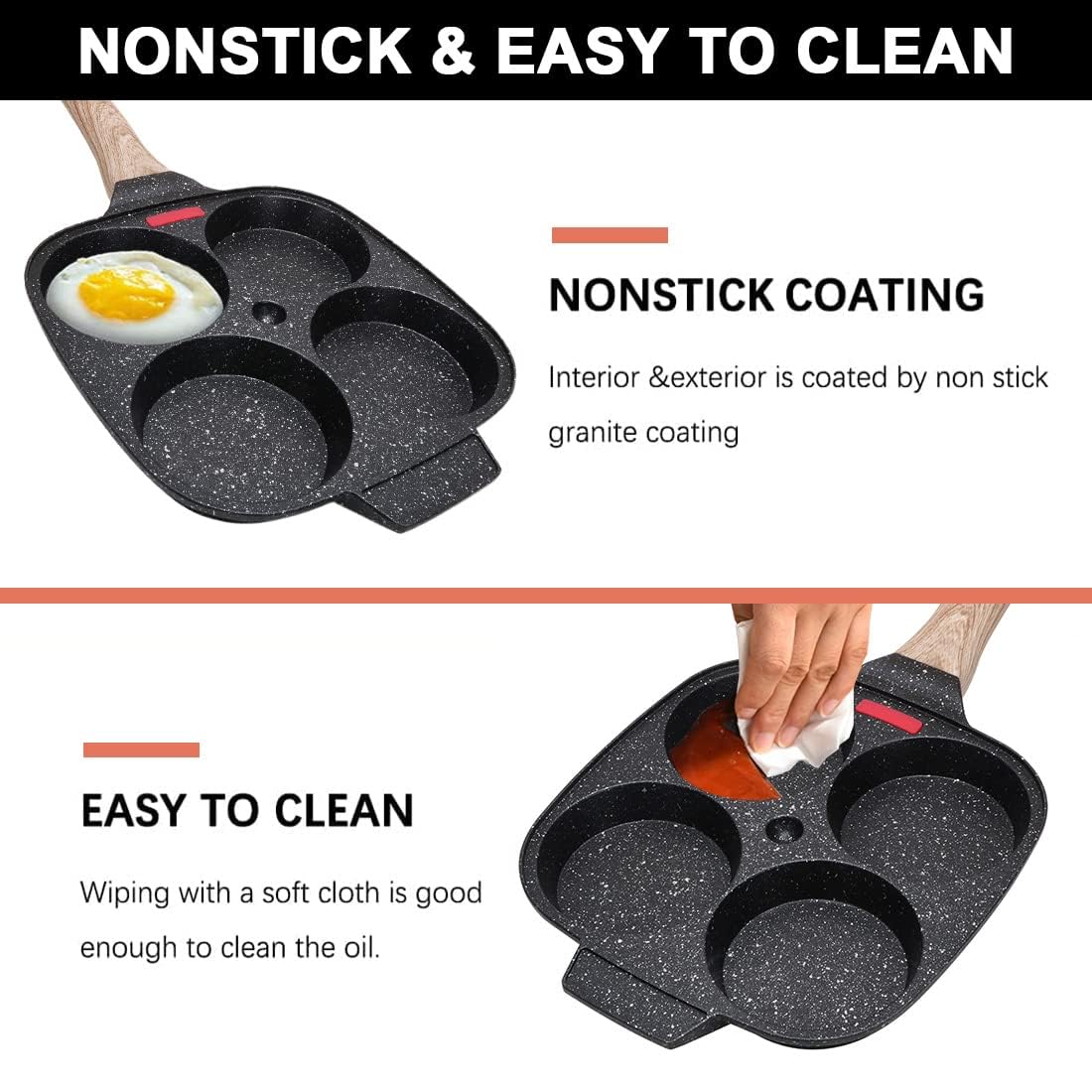Fried Egg Pan, Nonstick 4 Cups Egg Frying Pan with Lid - Black — Amazon image 4