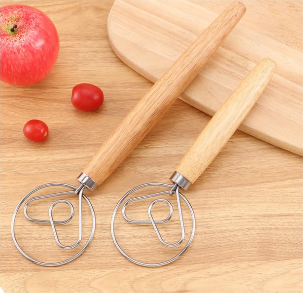 Varillas de Batir para Cocinar Mezclador De Madera For Masa De Pan, Acero Inoxidable, Adecuado For Amasadora, Herramientas For Hacer Pan Huevos, Espumar, Batir(33x8cm)