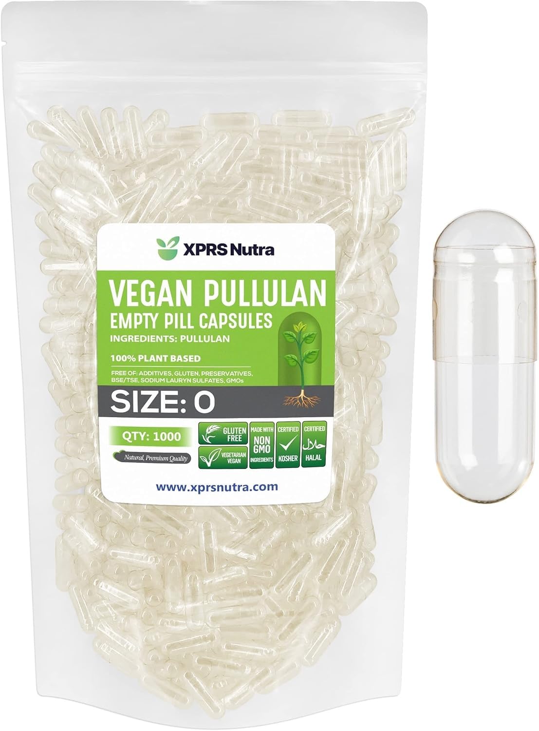 XPRS Nutra Size 1 Pullulan Empty Capsules - 500 Count Clean Label Plant Clear Empty Vegan Capsules - Premium Vegetarian Pills - Do-It-Yourself Vegetable Caps Filling — Amazon image 10
