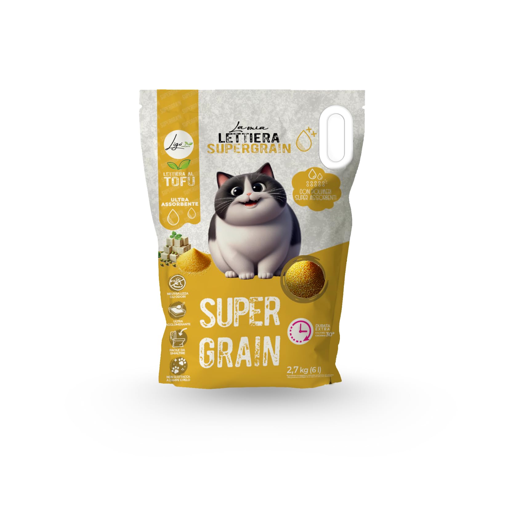 Ligo Nature Lettiera gatto |SUPERGRAIN| neitro|ecologica|ultra assorbente|assorbimento rapido|controllo degli odori| 6 confezioni da 6l (6 l,Senza profumo)