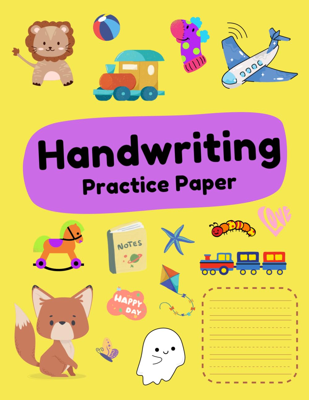 Handwriting Practice Paper, Preschool Pre-handwriting, Lined paper with dotted midline: Paperback, large size 8.5"*11", 80 pages