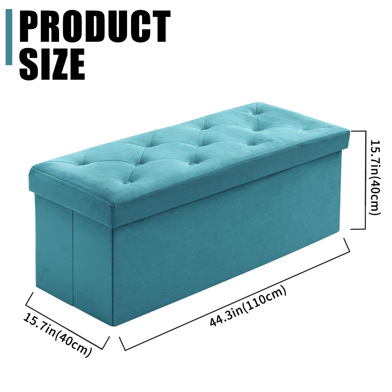 BRIAN & DANY Pouf Rangement Pliant Velours 80x40x40 Cm – Coffre Repose-Pieds Multifonction, Banc Lit Salon Noir