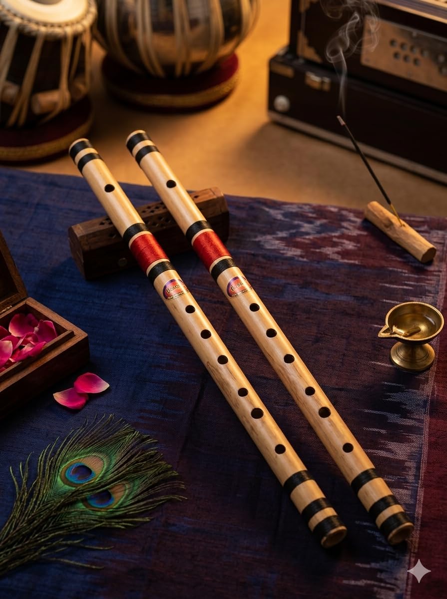 Shyom Traders Bansuri Bamboo Natural Flute for Beginners & Professionals | Handcrafted, Rich Melodious Tones, Accurate Tuning, Classical & Devotional, Smooth Airflow-image-29