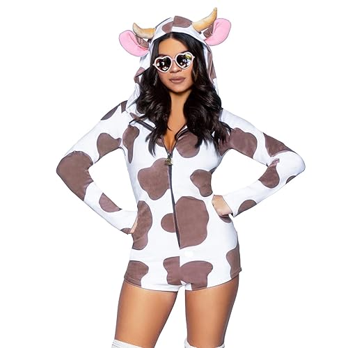 Anuedgis Halloween Animal Costume for Women Cute Long Sleeve Hooded Short Romper One Piece Pajamas Outfit Sleepwear - A-white - Medium