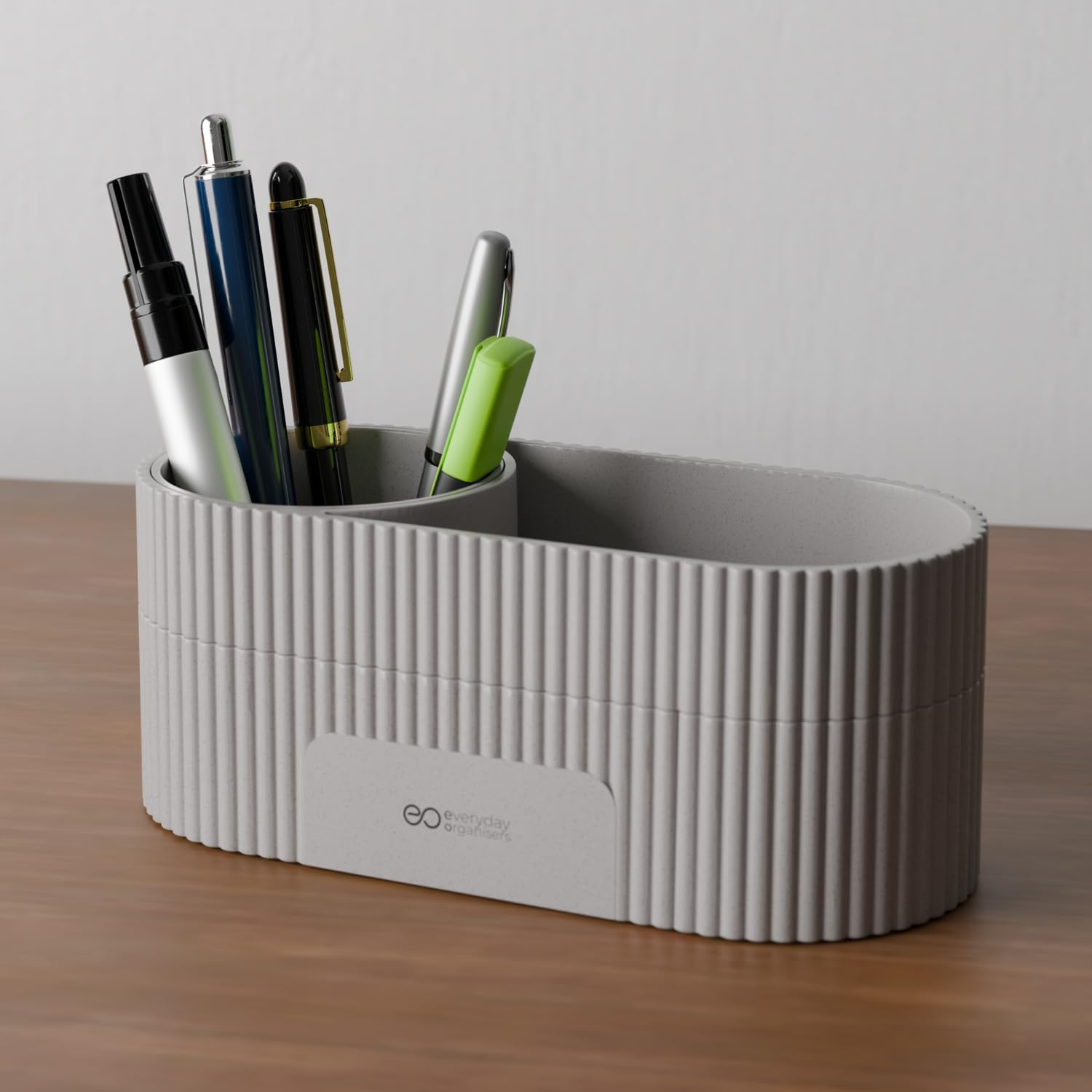 eo Rotating Pen Stand with Double Deck Storage | 3 Compartment Desk Organizer for Stationery, Office Table | Multifunctional Pencil Holder | Desktop Study Organiser | Gifts for Students (Spin Cement)