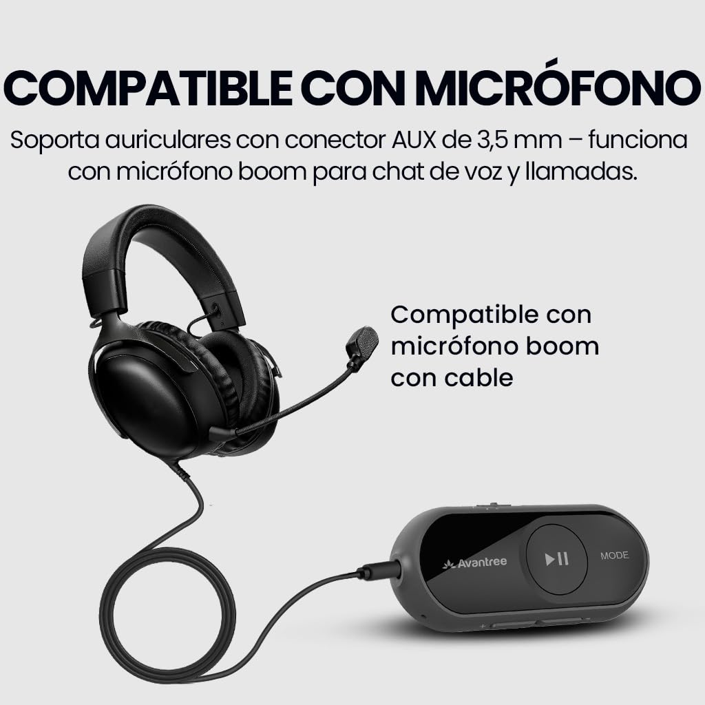 Avantree ProLink - Transmisor y Receptor de Audio Bluetooth 5.4 LE, aptX Lite, 20 ms de Latencia Ultra Baja y Sonido HiFi Inalámbrico para Juegos, Llamadas, Música, Plug & Play para PC, PS5, Mac