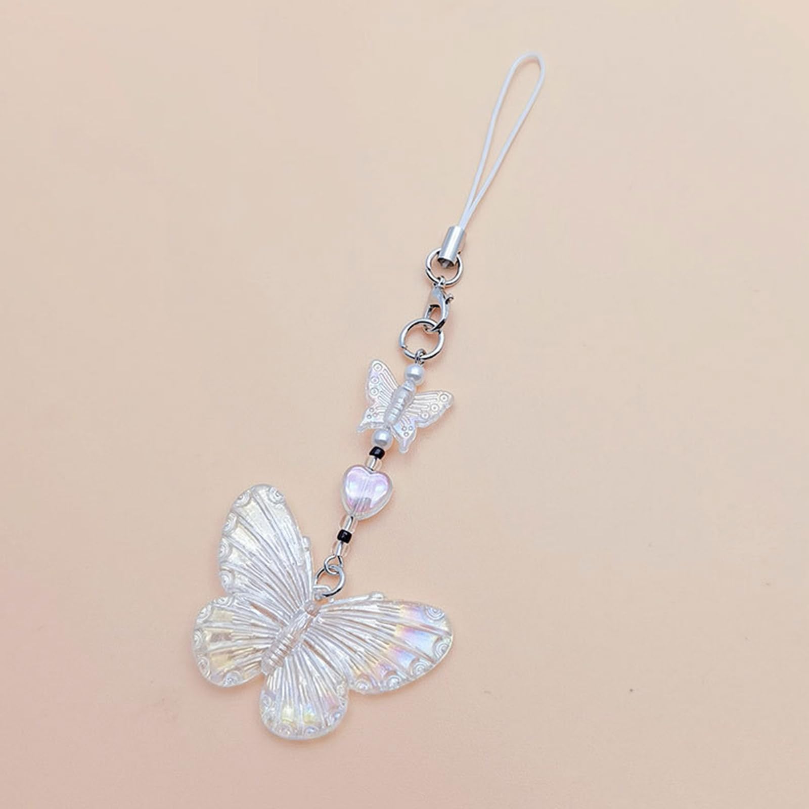 NUEAYMS Butterfly Beaded Pendant Phone Charm Hanging Rope Cute Phone Chain Strap Bag Decoration Lanyards Keychain Accessory