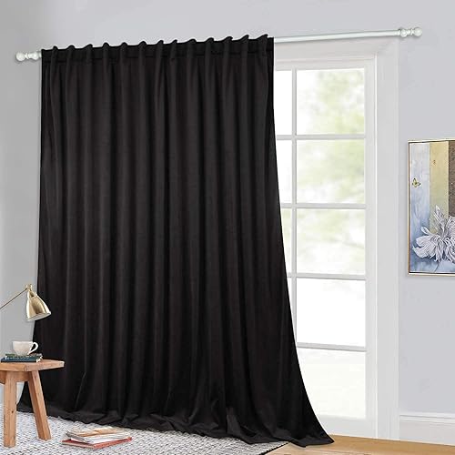 StangH Curtains for Sliding Glass Door - Black Velvet Backdrop Curtains 108-inch Living Room Extra Wide Blackout Window Drapes for Dining Room/Sitting Area, Black, W100 x L108 inch, 1 Panel