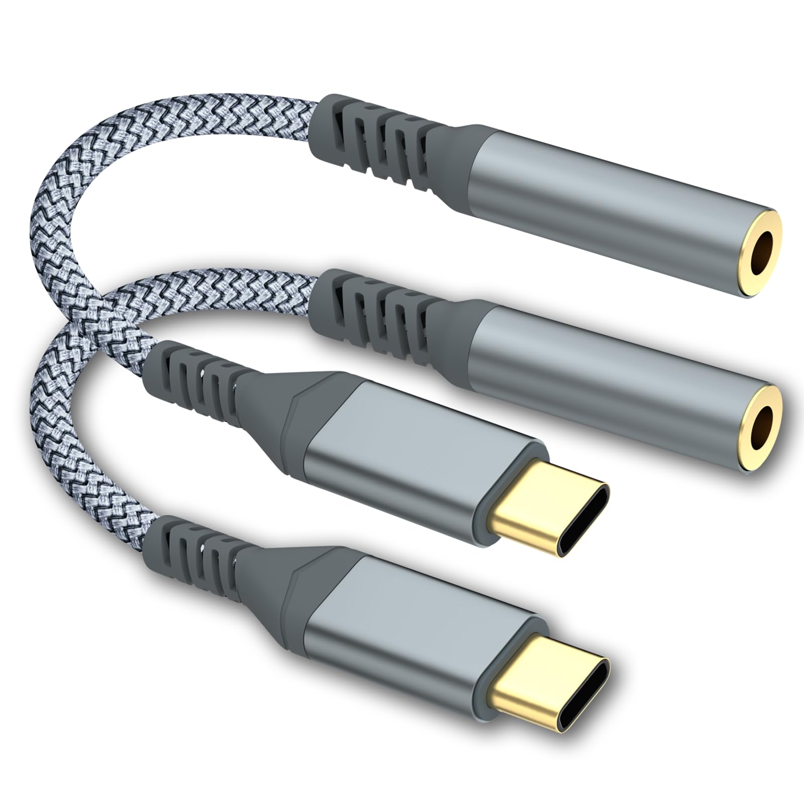 USB-C to 3.5mm headphone jack, Type-C to 3.5mm headphone AUX digital audio adapter, compatible with iPhone 16/15 Pro/Pro Max, Samsung Galaxy, iPad Pro, Xiaomi and other Type-C devices (2PCS)