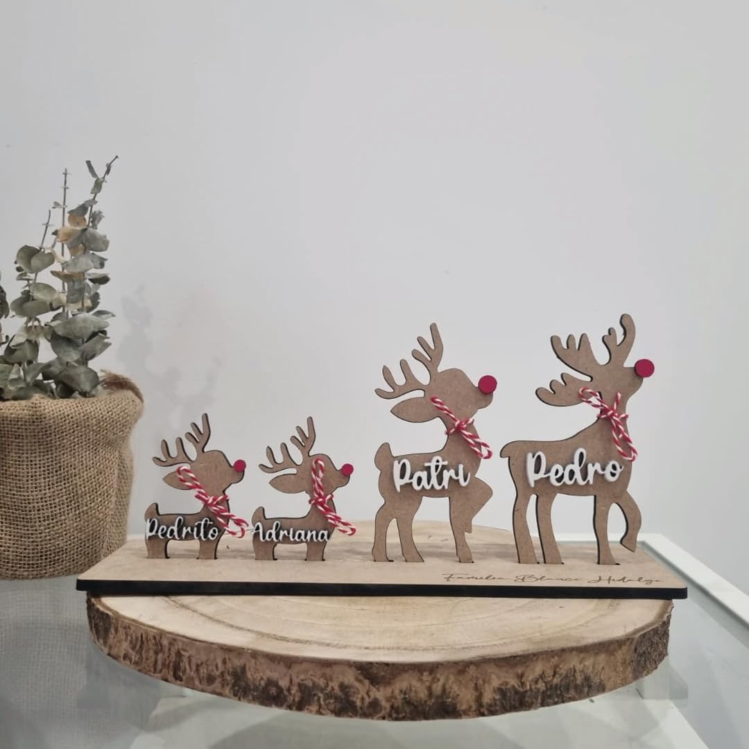 Bewood Design - Familia Renos Navideños Personalizados. Decoración Navidad y adornos de navidad.