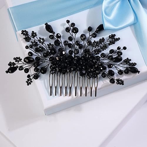 Miniatura 4 de Missgrace Mujeres nupcial boda hecho a mano cristales negros lado pelo peine ocasión especial tocado negro mujeres accesorios para el cabello
