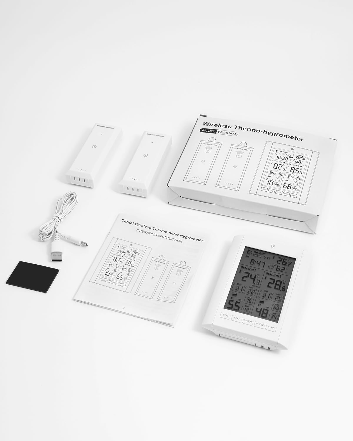 Termometro digitale per frigorifero, termometro per congelatore con 2 sensori, schermo a colori LCD con allarme, luce di fondo, max/min, calendario del tempo, DST, ℃/℉, modalità doppia