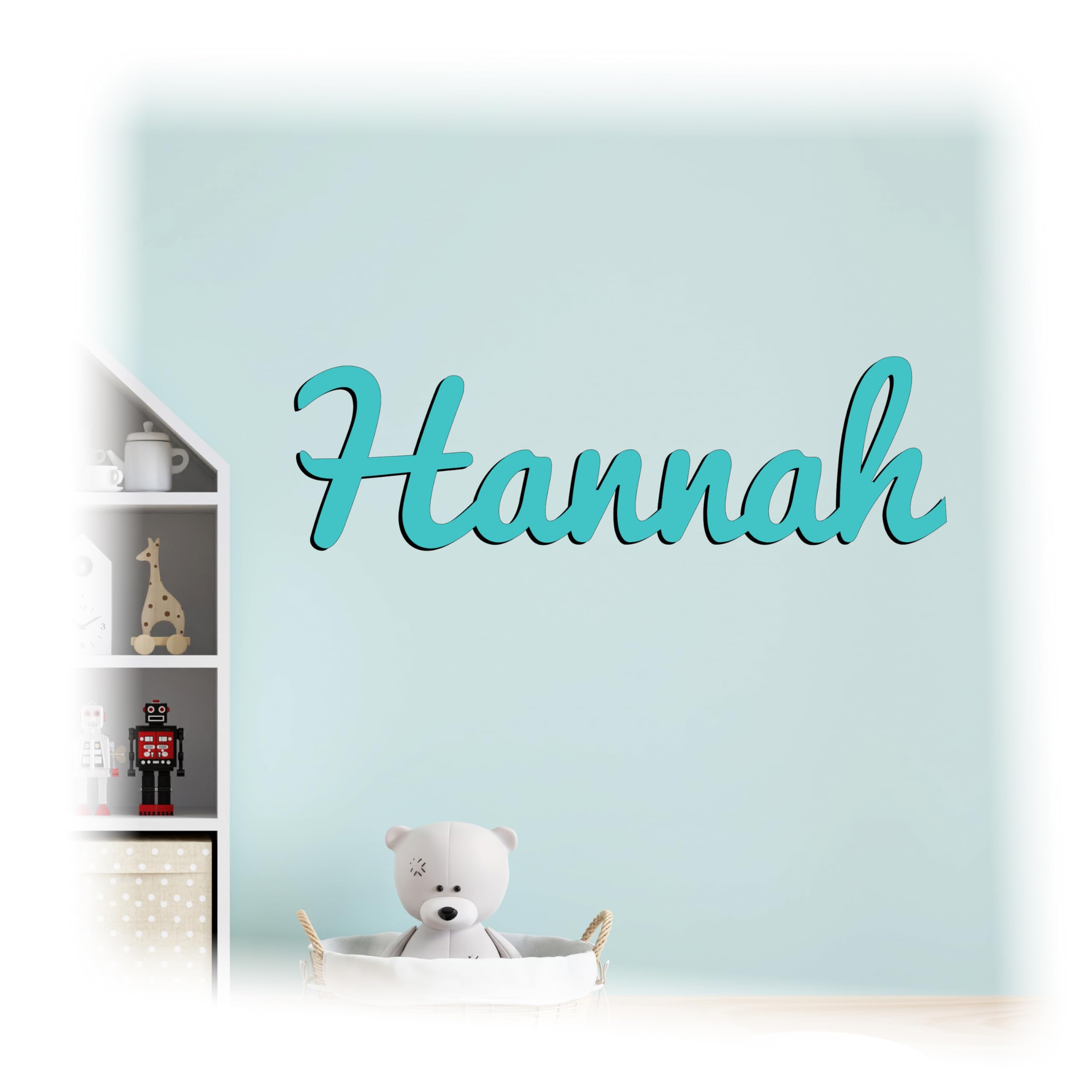 Generisch Schriftzug Holz personalisiert Namensschild Kinderzimmer oder Wanddeko für Wohnzimmer, Büro (selbstklebend) 3D Effekt