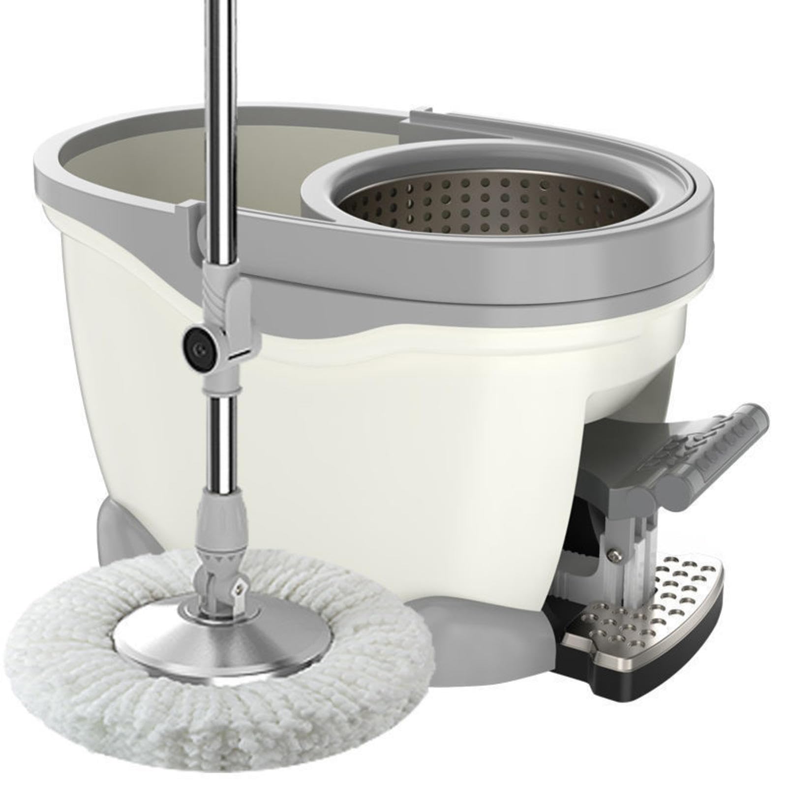 NIBHZ Kit de Cubo de Fregona y Escurridor, Fregona Giratoria de 360° con Mango de Acero Inoxidable, Cubo de Pedal para Limpieza de Suelos, 5 Almohadillas de Microfibra