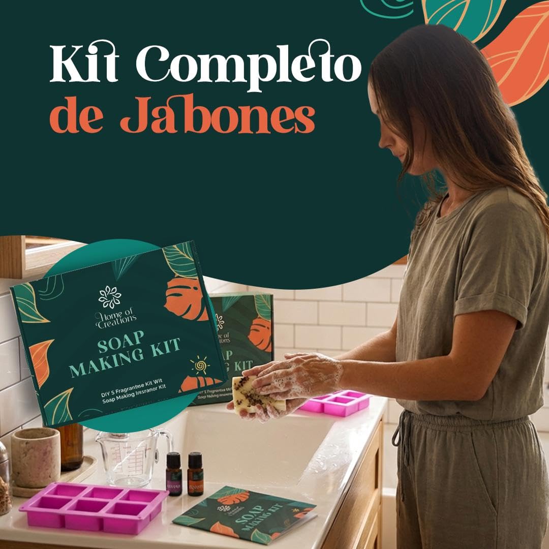 Home of creations Kit Jabón DIY 36 Piezas con Moldes y Aromas | 36 piezas, moldes, aceites aromáticos, pigmentos y guía, kit creativo para hacer jabones personalizados en casa