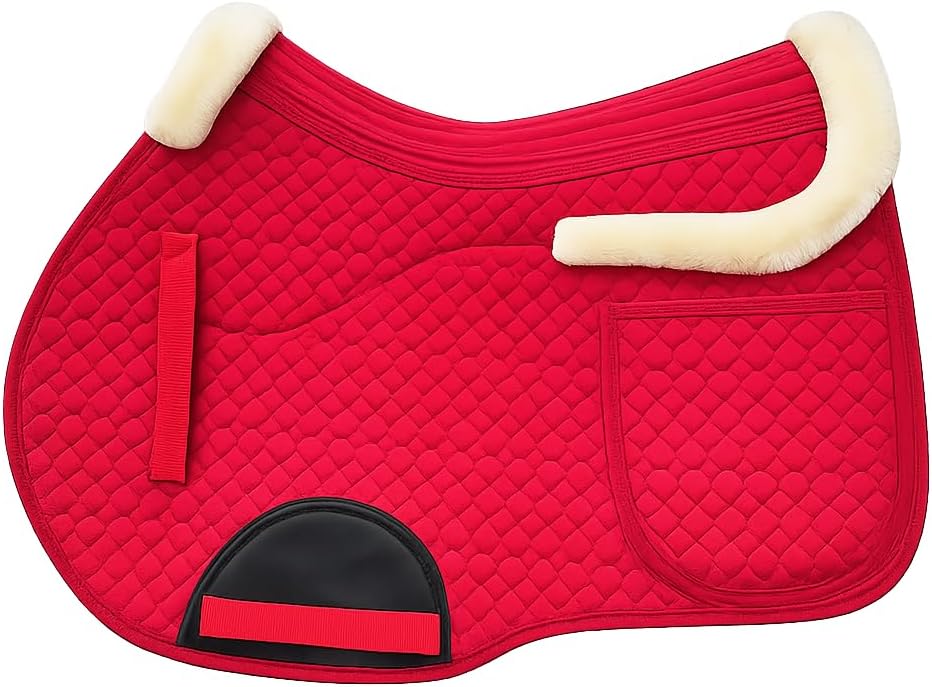 Universal English Saddle Pad with Adjustable Shims, Faux Shearling Trim, Plush Faux Wool, 3D Cooling & Non-Slip Tech. Ideal for Dressage, Jumping & Training. Machine Washable