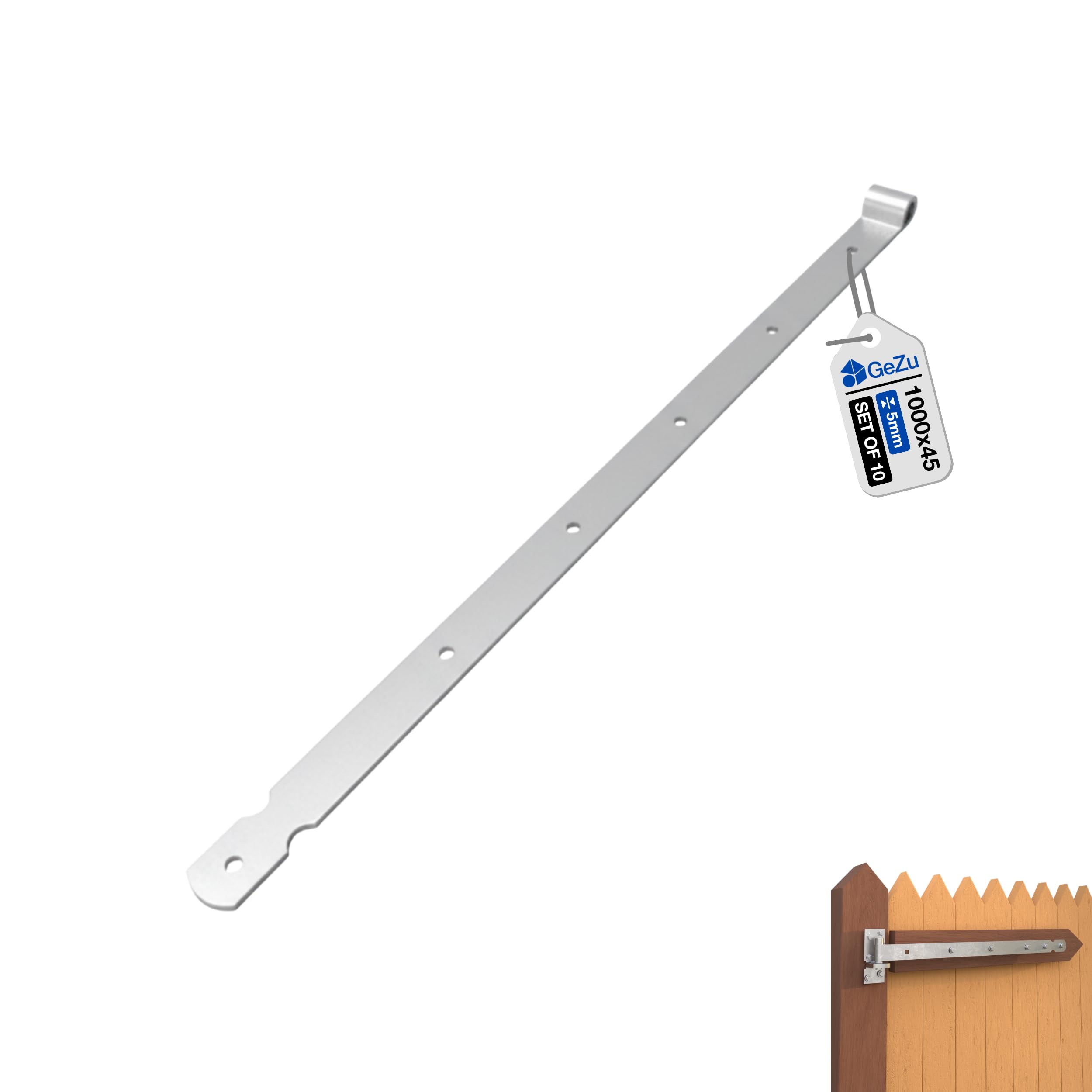 GeZu Impex Gate Hinge 1000 mm Electroplated Set of 10 Heavy Duty Strap Hinges Hook Band
