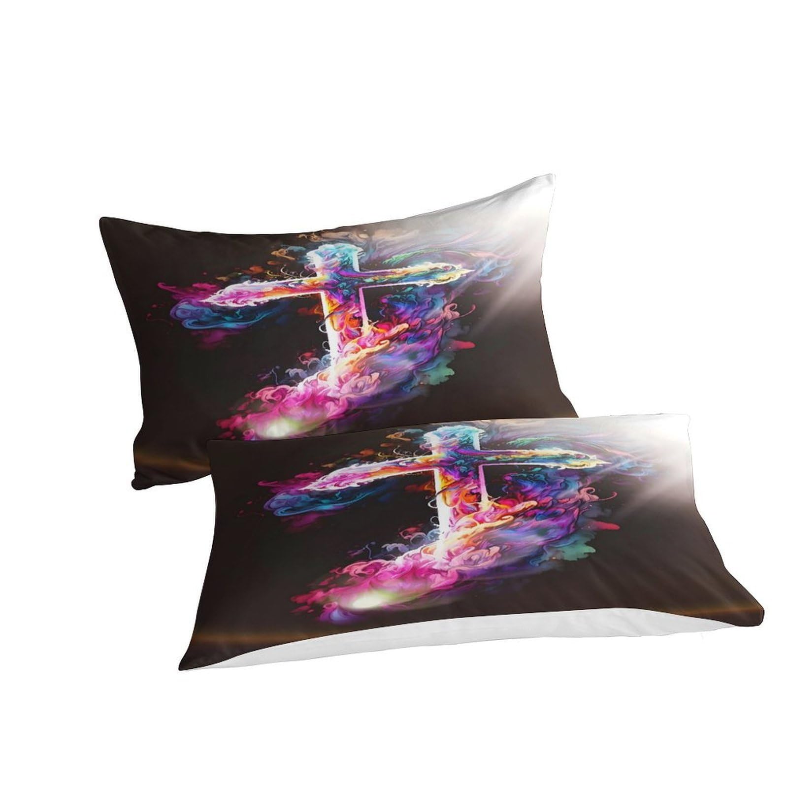 Spirituelle Kreuzkunst 3-teiliges Reines Polyester lebendiger Abstrakter Stil Bettbezugset, Versteckter Reißverschluss, Krippenbettwäsche, Babysicher & Gifffrei King（220x240cm）