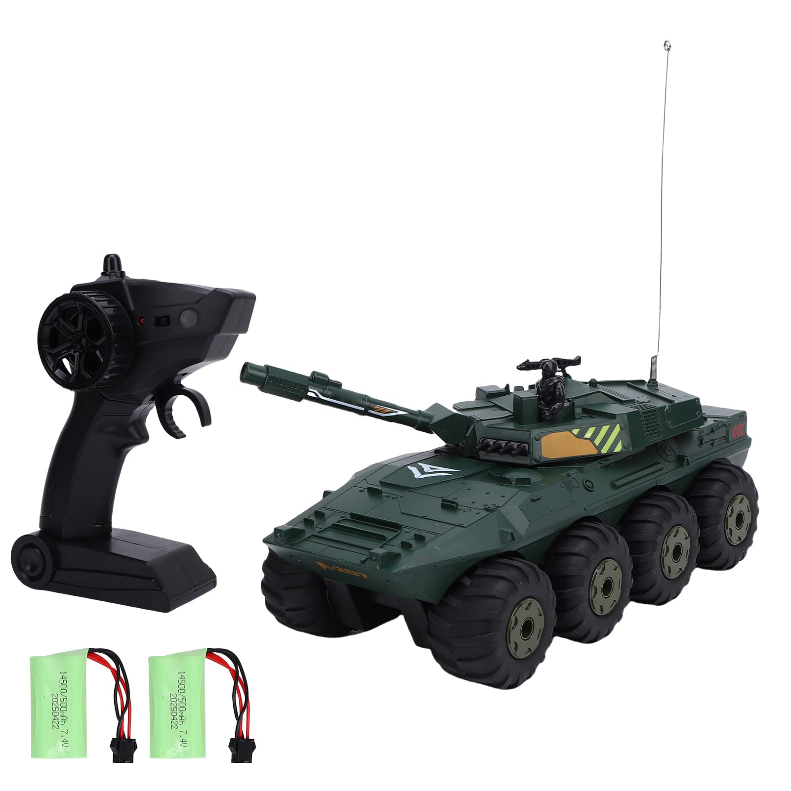 Carro armato RC giocattolo in scala 1/32 2.4GHz anfibio 8 ruote motrici Veicolo telecomandato Rotazione a 360 gradi Arrampicata su tutti i terreni RC Auto per bambini Adulti (Verde 2 batterie)